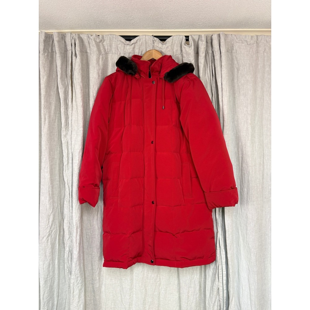 Centigrade Down Puffer Parka Women L Red Faux Fur Hood Quilted Coat